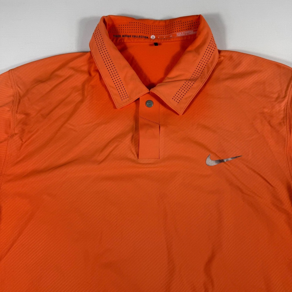 Nike Tiger Woods Collection Polo Mens Small Dri-FIT Textured Orange 605497-841
